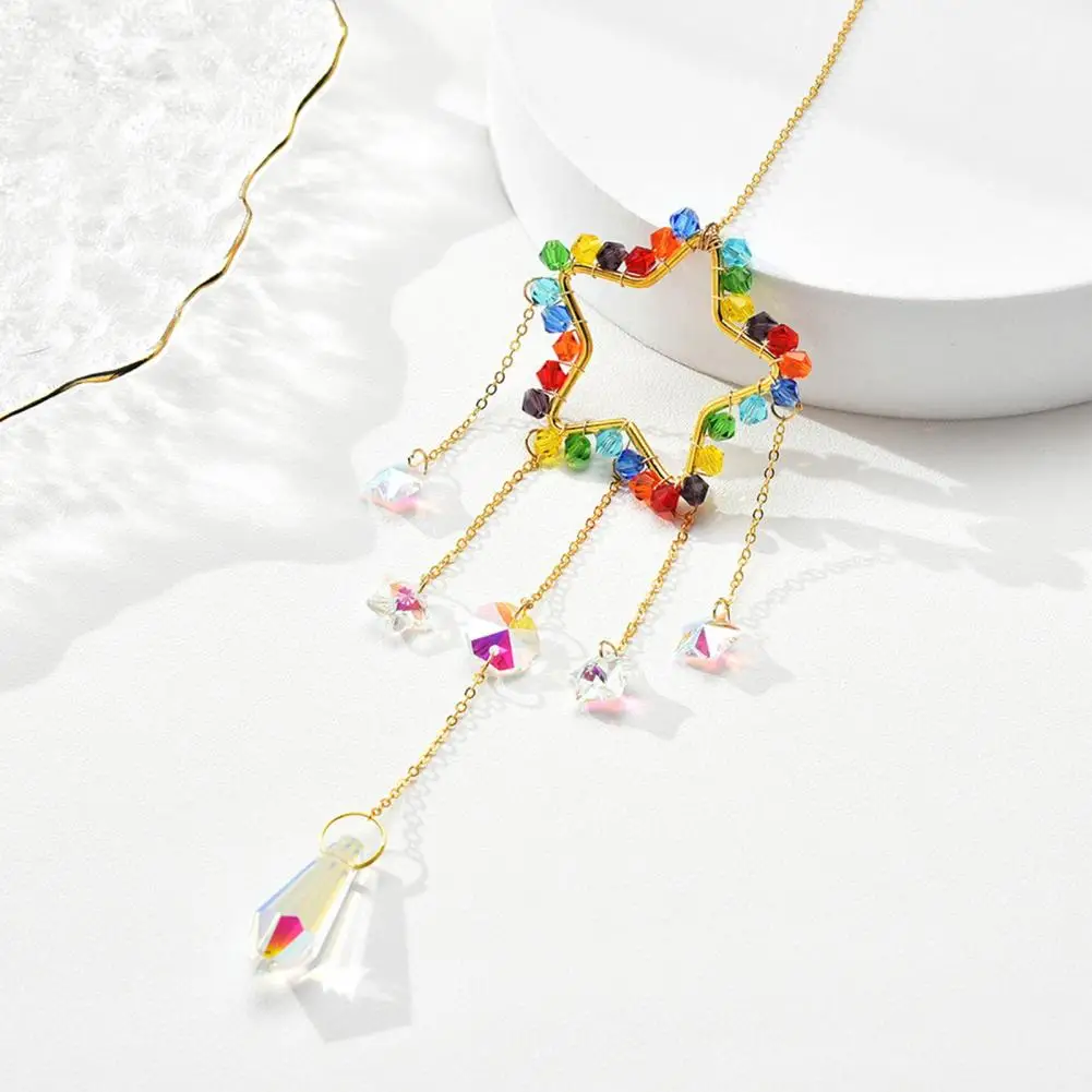 Rainbow Prism Decoration Sun Catcher Hanging Ornament with Rainbow Star Moon Sun Motifs Tangle-proof Cords Colorful for Window