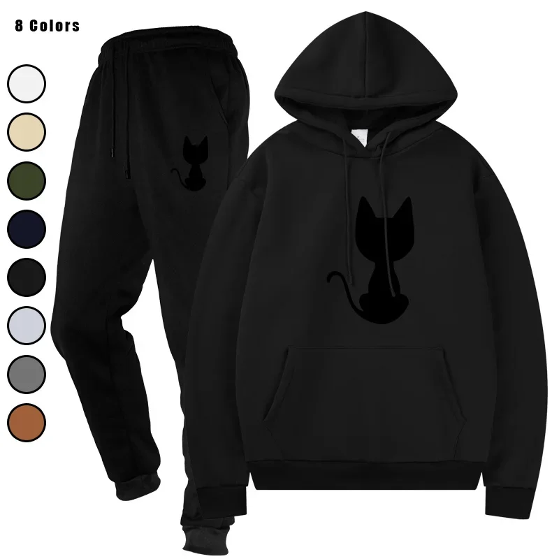 

2025 Autumn and Winter Men's Printed Leisure Fashion Coat Hooded Running Sports 2 - piece Set