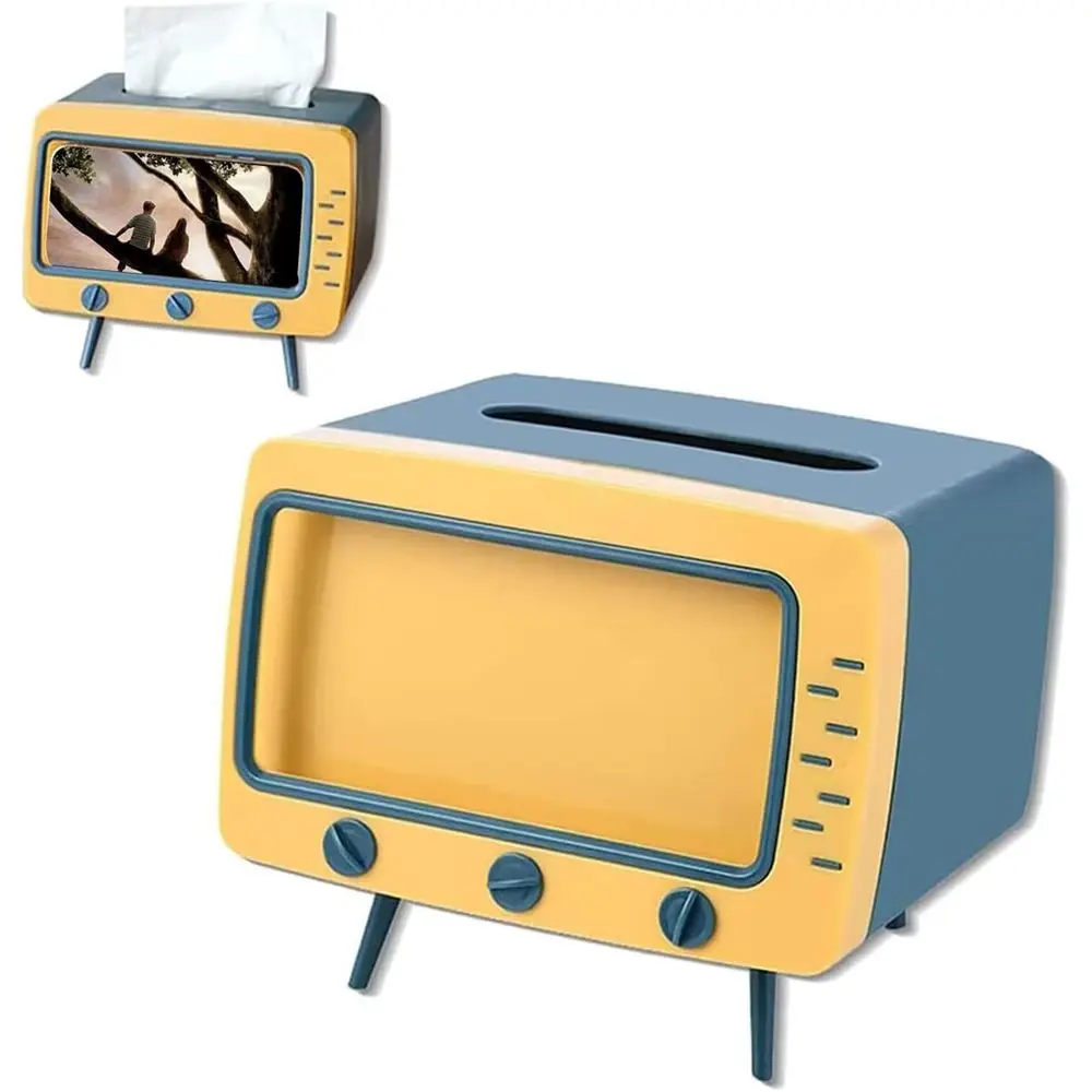 Retro TV Style Tissue Box Cover - Cute & Practical Storage for Cell Phones, Tampons, and More in Yellow