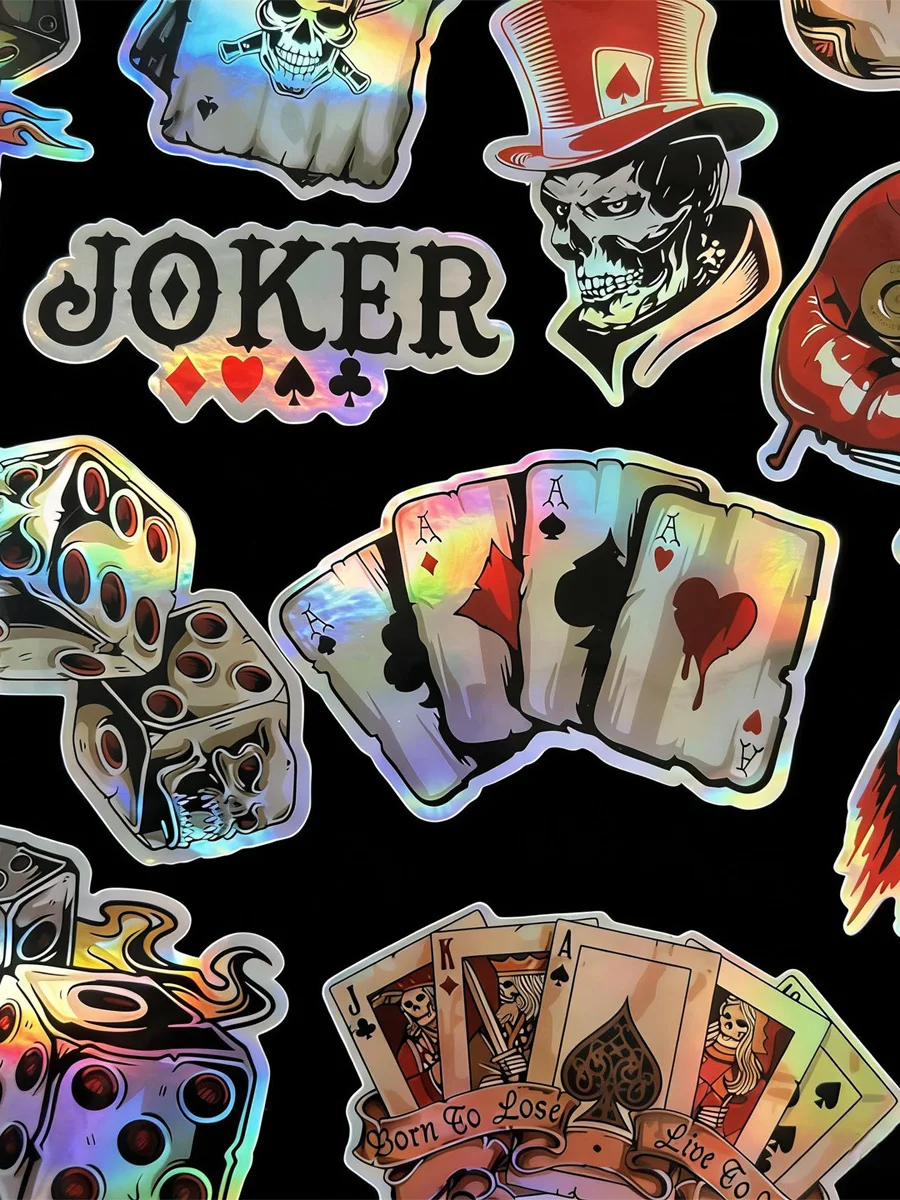 AliExpress NONE 30PCS Random Joker Poker Laser Rainbow Motorcycle Stickers Moto Bike Scooter Helmet Body Vinyl Holographic Decals Accessories