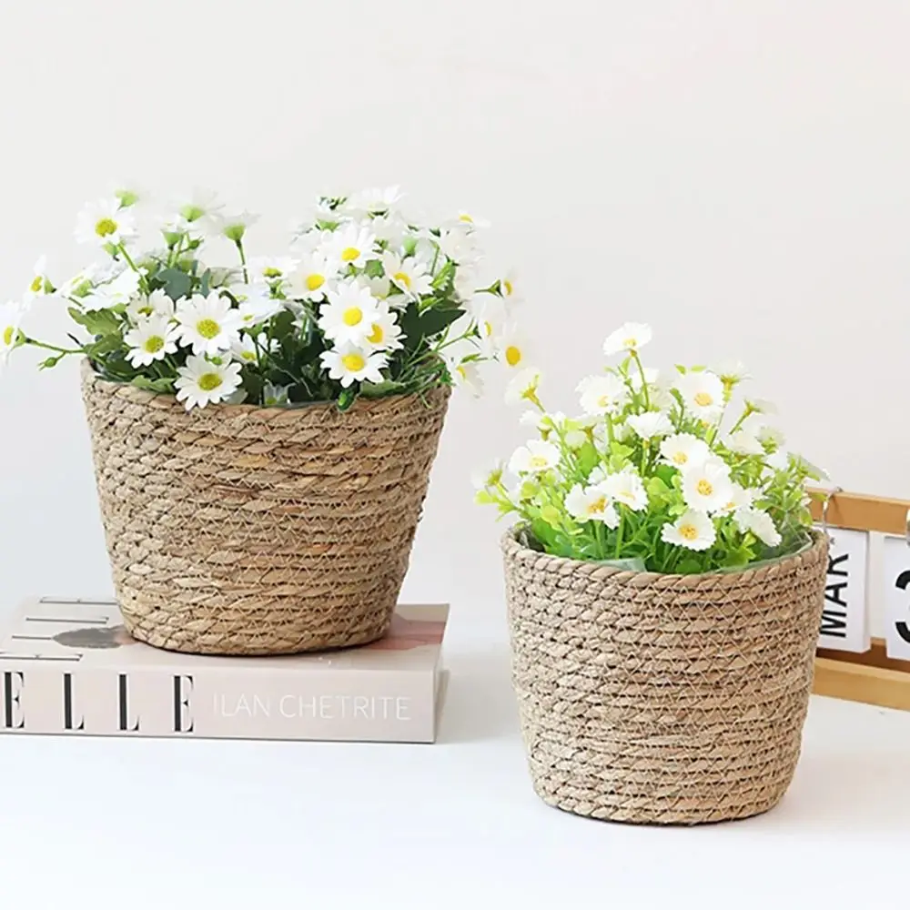1 Stück Rattan-Blumentopfkorb für Gartenterrassen, Pflanzkorb, aus Gras geflochtener Blumentopf, Mini-Pflanzenkorb aus geflochtenem Material – Detail 4
