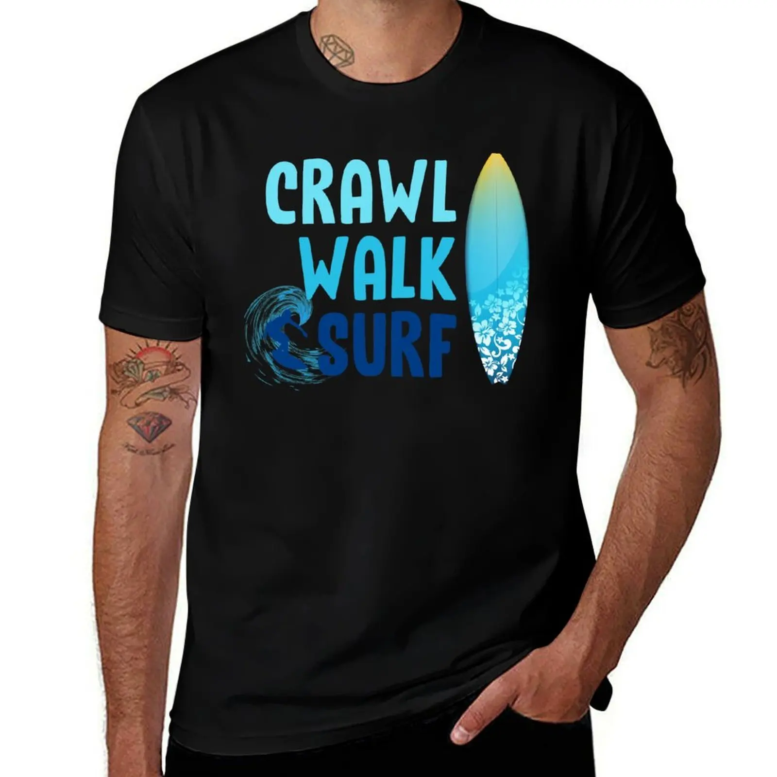 Crawl, Walk, Surf T-Shirt Plus Size Basic Cotton T-Shirt