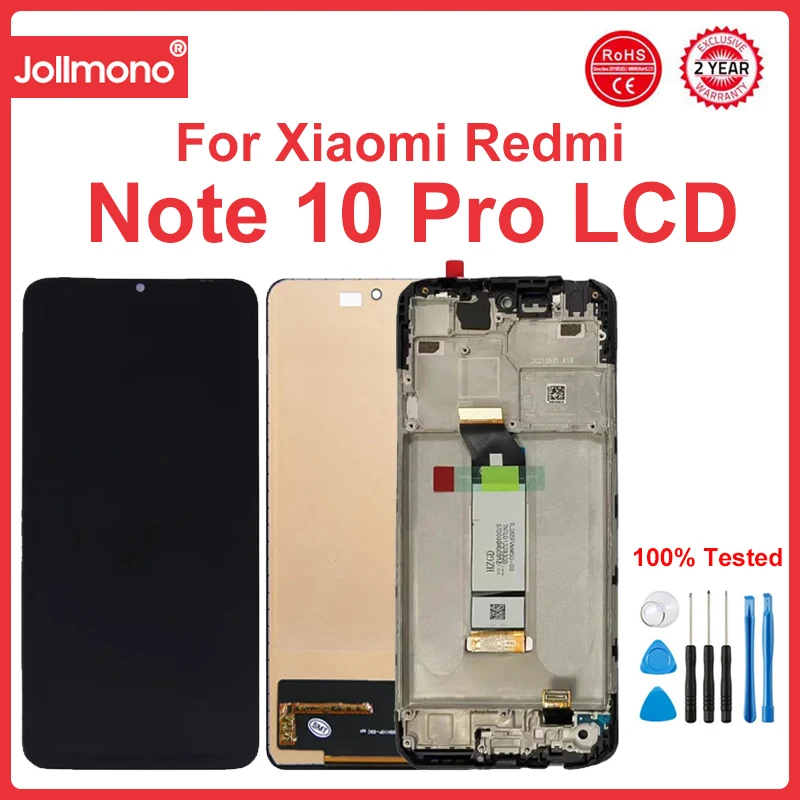 

100% Tested Screen for Xiaomi Redmi Note 10 Pro M2101K6G M2101K6R LCD Display Touch Screen Digitizer Parts for Redmi Note 10 Pro