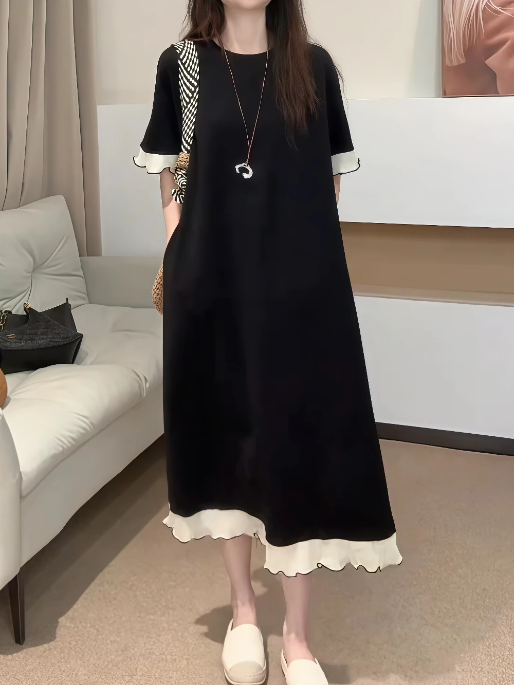 T-shirt Long Dr Summer Faion, ample, couvrant la viande, ort Sve, jupe de luxe à fleurs blanches, droite, pour personne paresseuse enceinte Dr