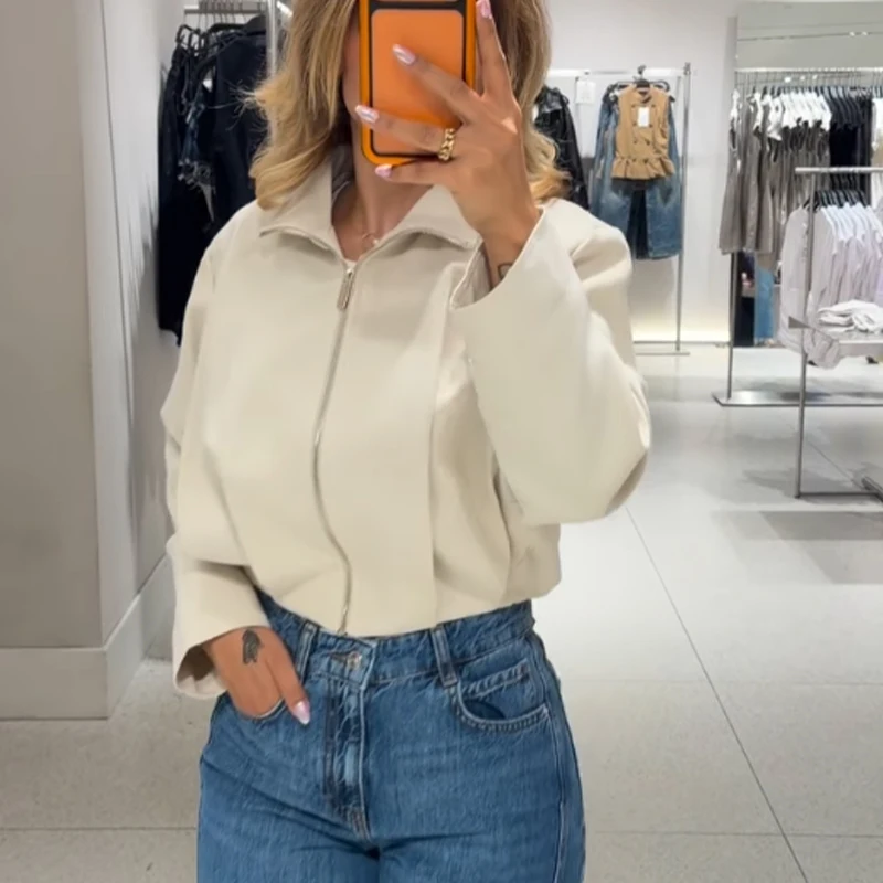 2026 Women's Short Jacket with Pleated Hem, Loose Fit Coat, Available in Multiple Colors, Stylish Casual Office Jacket