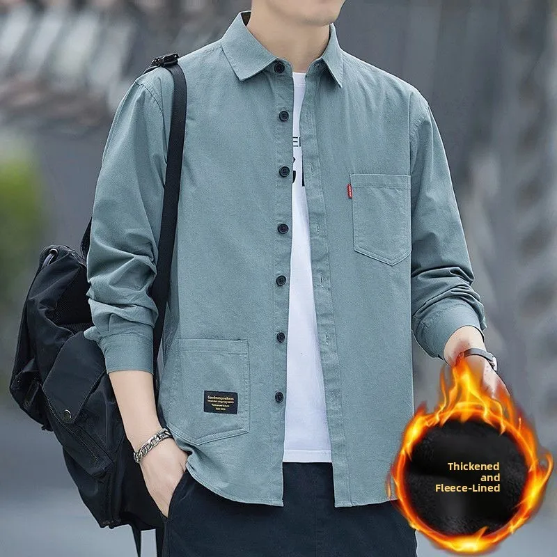 

Зимняя утепленная куртка свободного кроя с флисовой подкладкой, повседневная, с длинным рукавом, мужская рабочая куртка, молодежная модная однотонная куртка-жакет.