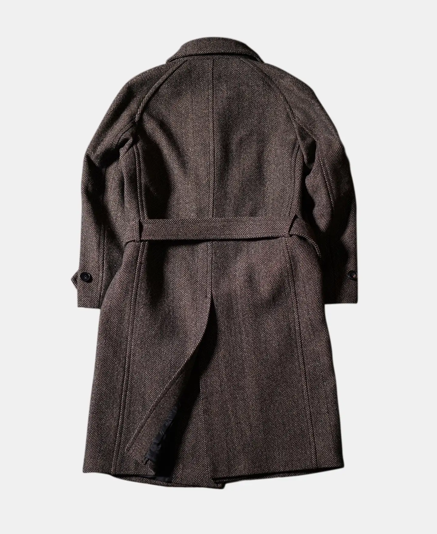 Men\'s Herringbone Tweed Balmacaan Coat Business Elegant Style Vintage Overcoat