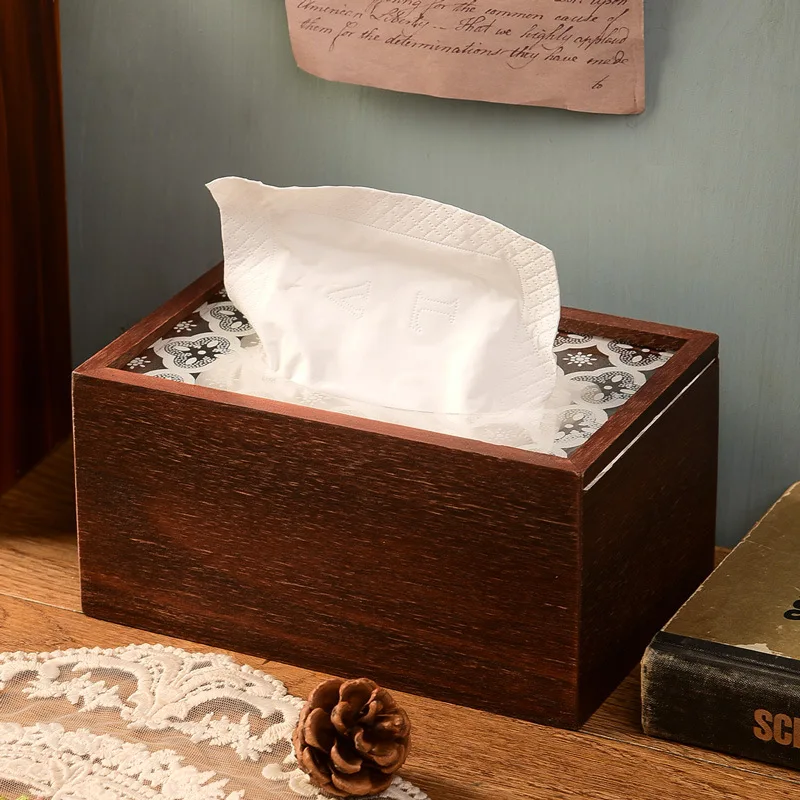 صندوق مناديل ريترو إبداعي بسيط وحديث خشبي قابل للسحب لتخزين المناديل لغرفة المعيشة المنزلية وطاولة الطعام والمطعم #4