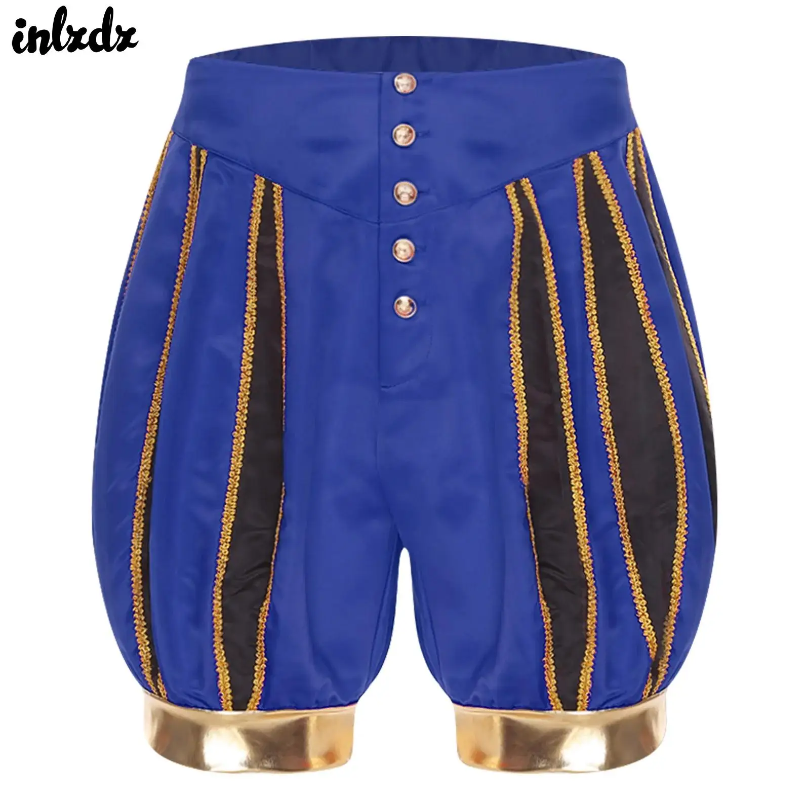 

Mens Halloween Lantern Shorts Clubwear Gold Trim Front Buttons High Waist Shorts Circus Ringmaster Clown Cosplay Party Costume