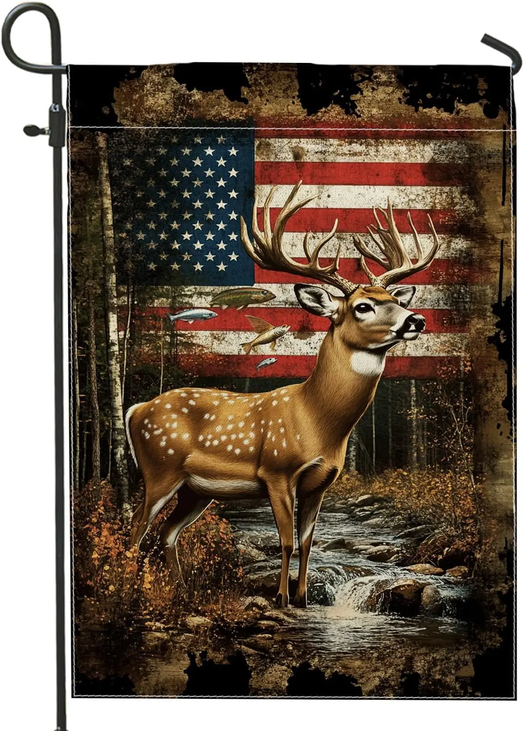 Rustic Deer Garden Flag, Brown Whitetail Deer Monochrome Home Decor Banner, Double Sided Outdoor Lawn Decoration, Autumn Nat PPZ
