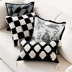 30x50/45x45CM Nordic Plush Throw Pillow Cover Sofa Cushion Waist Cover Black Retro Home Decorative Pillowcase Without Core