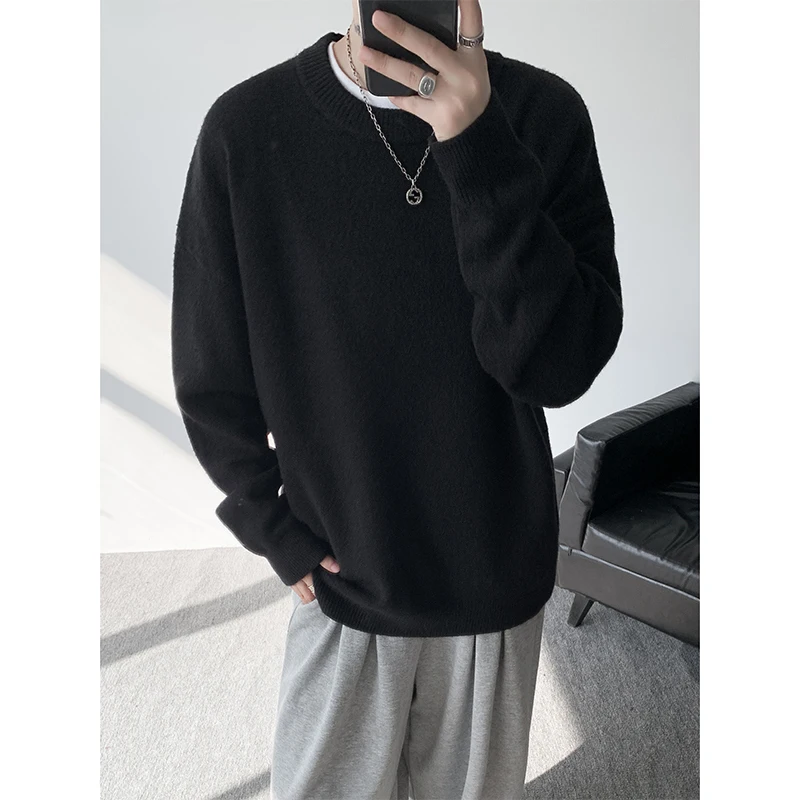 الخريف سترة سوداء الرجال الدافئة موضة عادية البيج بلوفر مغزول الرجال الكورية فضفاضة طويلة الأكمام سترة رجالي البلوز الملابس #5