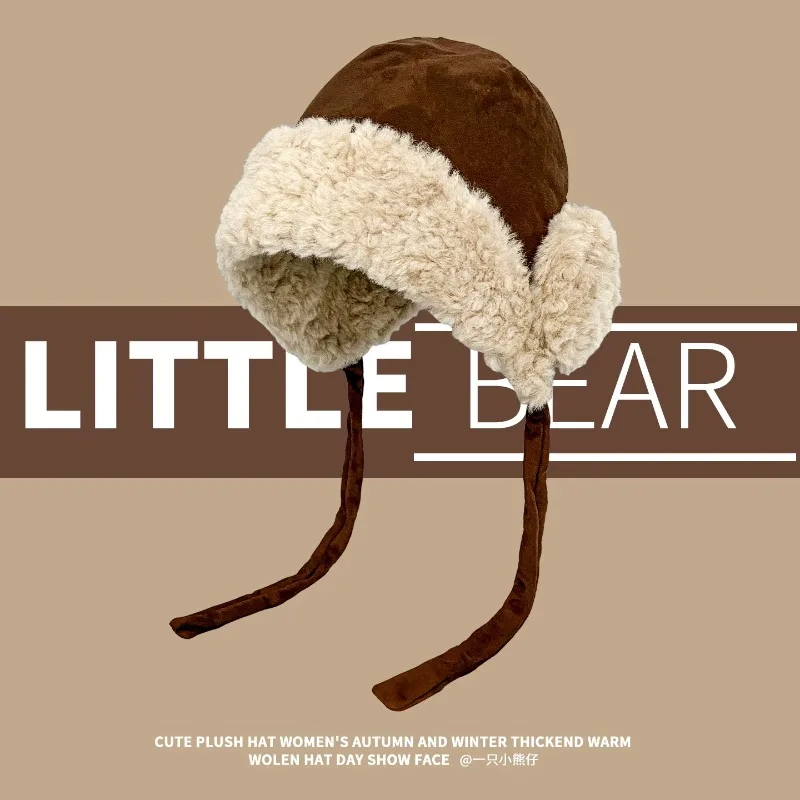 Retro Suede Earflap Bomber Hats for Men Women Winter Thick Fleece Lined Warm Windproof Tie String Warm Ear Protection Caps