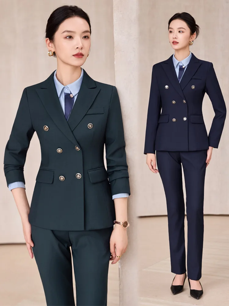 

Navy blue professional suit for women, new spring and autumn style, high-end elegant interview formal workwear blazer