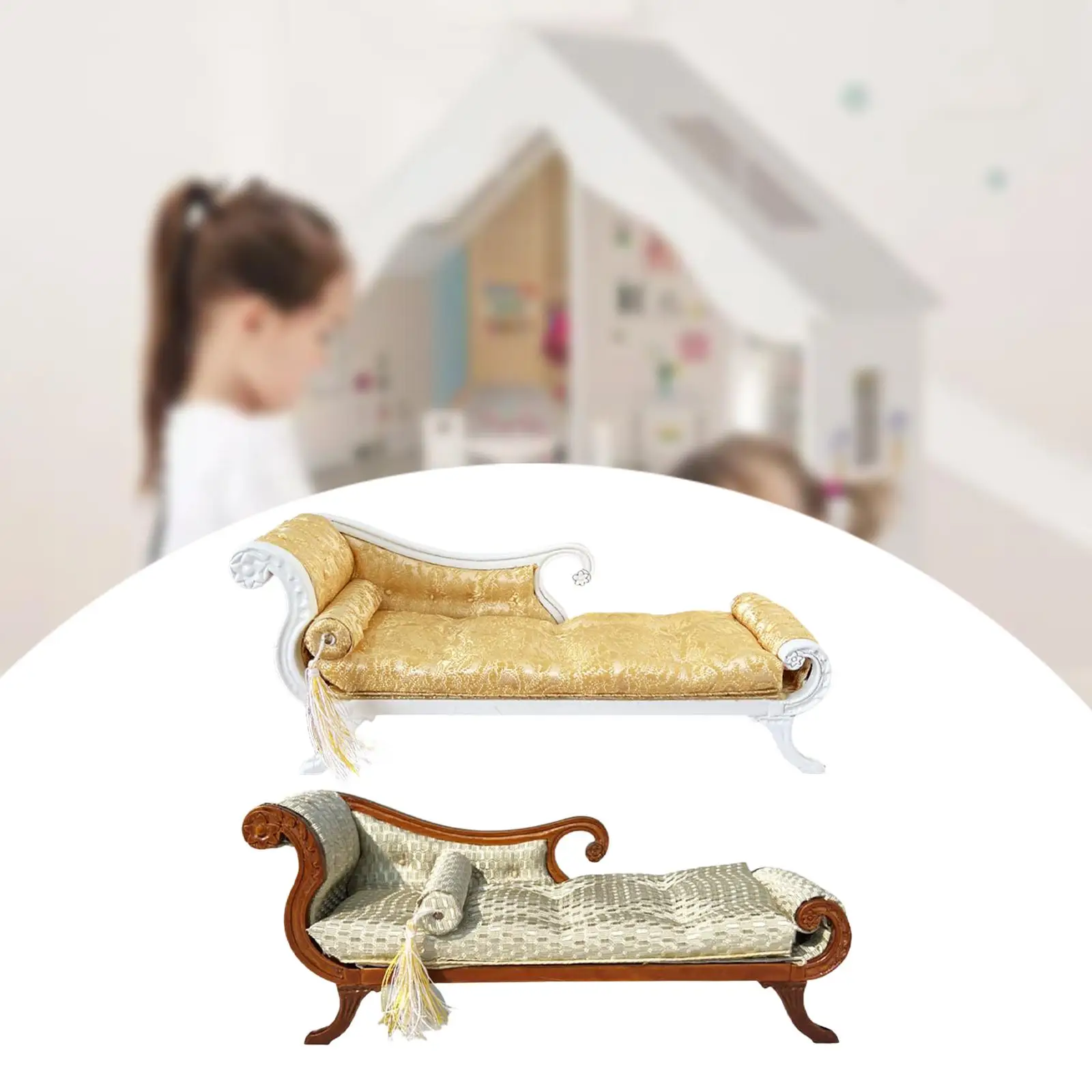 Miniatuur Bank Miniatuur Meubilair Kamer Decoratieve DIY Accessoires Houten Slaapbank voor 1:12 Miniatuur Poppenhuis Rollenspel