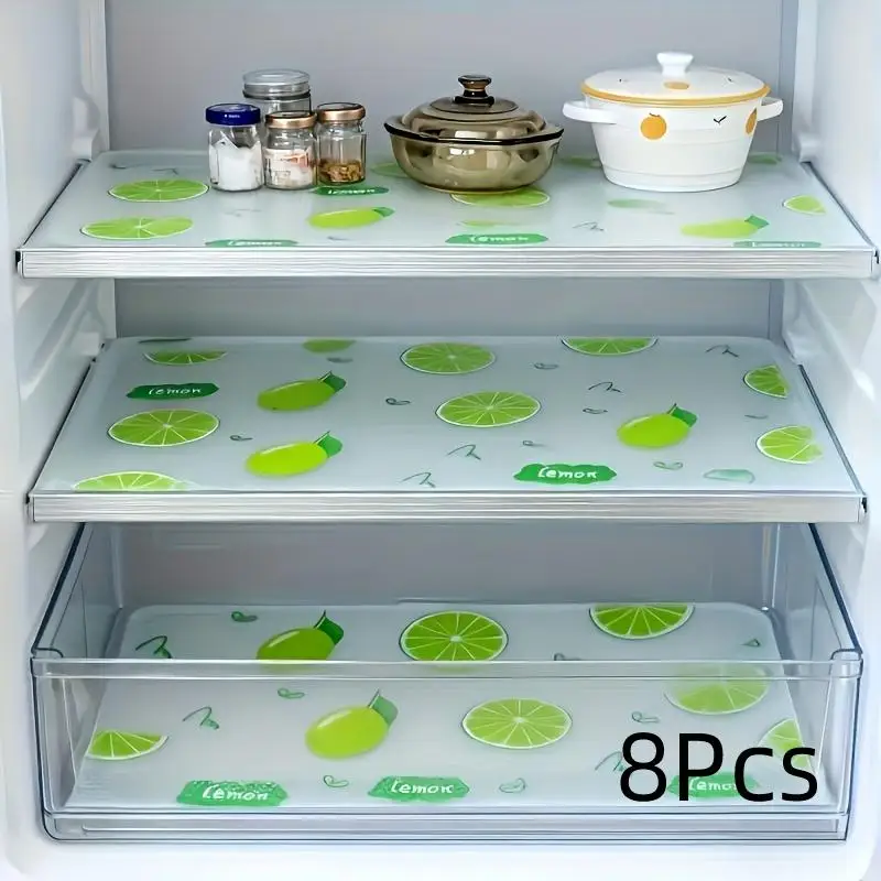 8Pcs Waterproof Refrigerator Liner Moisture Proof Non Slip Washable Reusable EVA Lemon Pattern For Fridge Drawers Cabinet