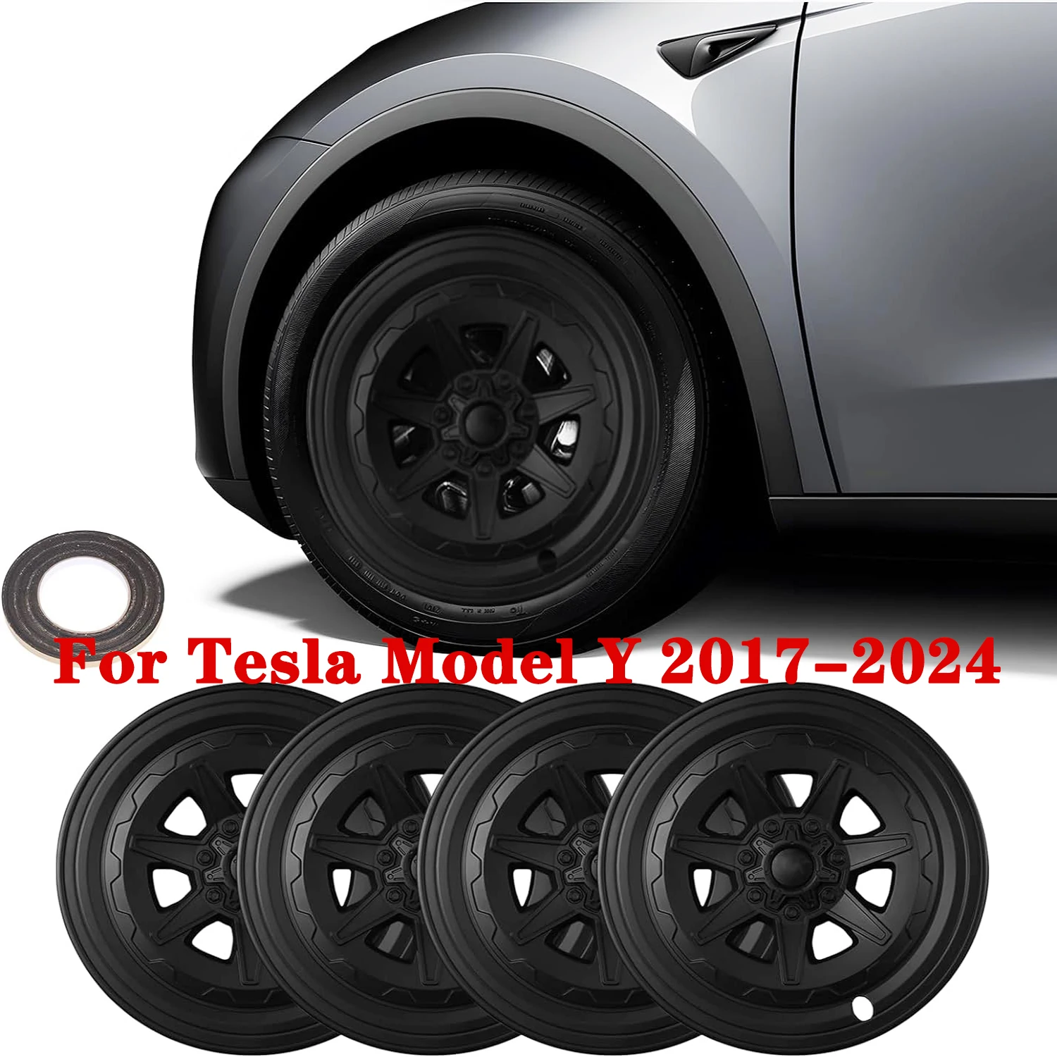 4 pezzi Hubcaps da 19 pollici per Tesla Model Y 2017-2024, copriruota stile Pudola coprimozzo tappi di ricambio protezione per cerchi