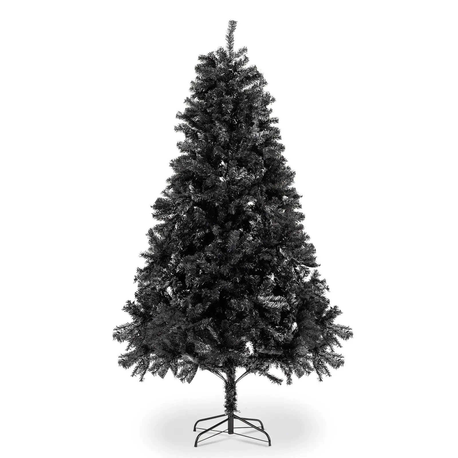 

7ft Black PVC Christmas Tree with 1500 Branches & Iron Bracket - Festive Decor