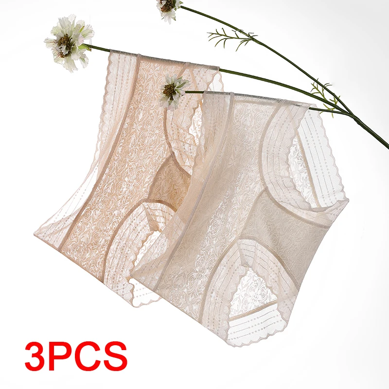 3Pcs Fashion Seamless Panties for Women Underwear Lace Women's Lingerie Transparent Linergie Panties Set Sexy Briefs Lady