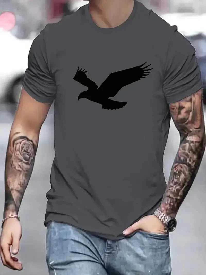 

Pop Summer Loose And Comfortable Men's Eagle Print Round Neck Short Sleeves High Quality Breathable Non Stuffy Short Sleeves