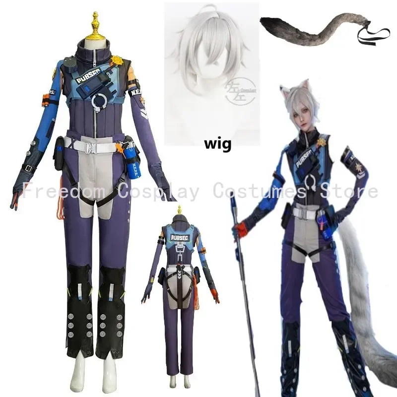 

Game Zenless Zone Zero Seth Lowell Cosplay Costume Criminal Investigation Team Uniform Wig Tail Man Halloween Party Suit