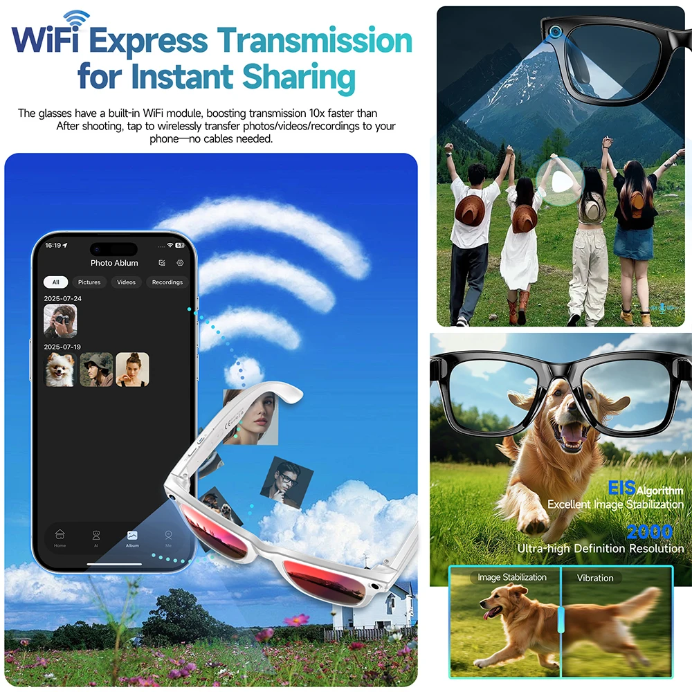 2026 AI تغيير لون النظارات الذكية 800 واط كاميرا الرجال الترجمة نظارات مقاوم للماء دعوة صور تسجيل الفيديو النظارات الشمسية الذكية #4