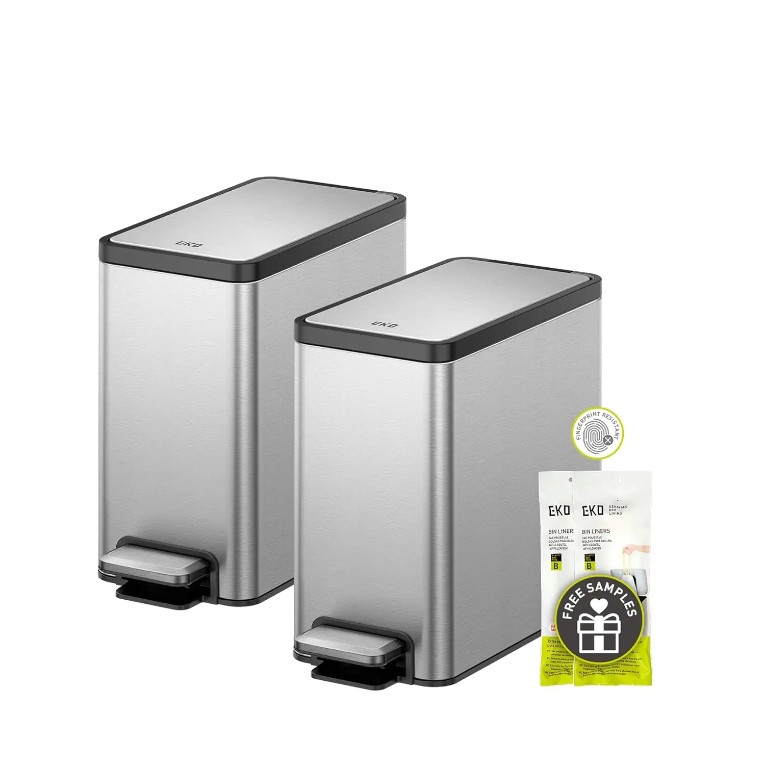 

2 Pack Small Bathroom Trash Can with Lid, Soft Close Step Pedal, 6L Stainless Steel Garbage Bin for Home