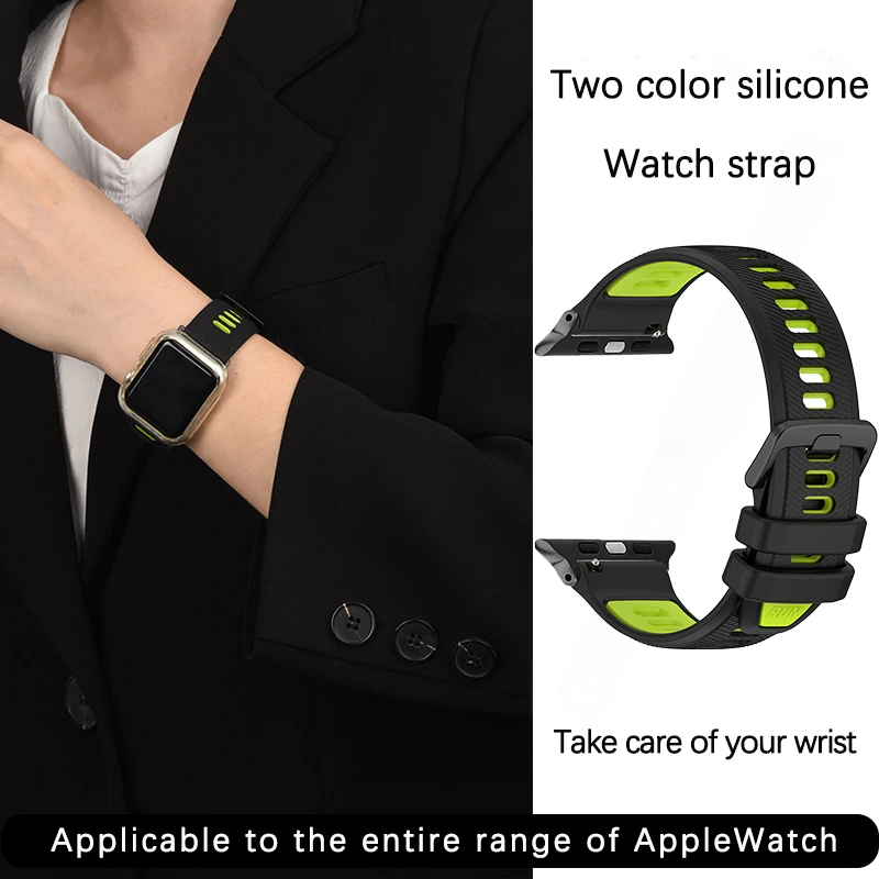 Double Color Silicone Band Quick Fit Strap For Apple Watch Band 49mm 45mm 44mm 41mm 40mm 38mm Bracelet for iWatch 6 7 8 9 Ultra