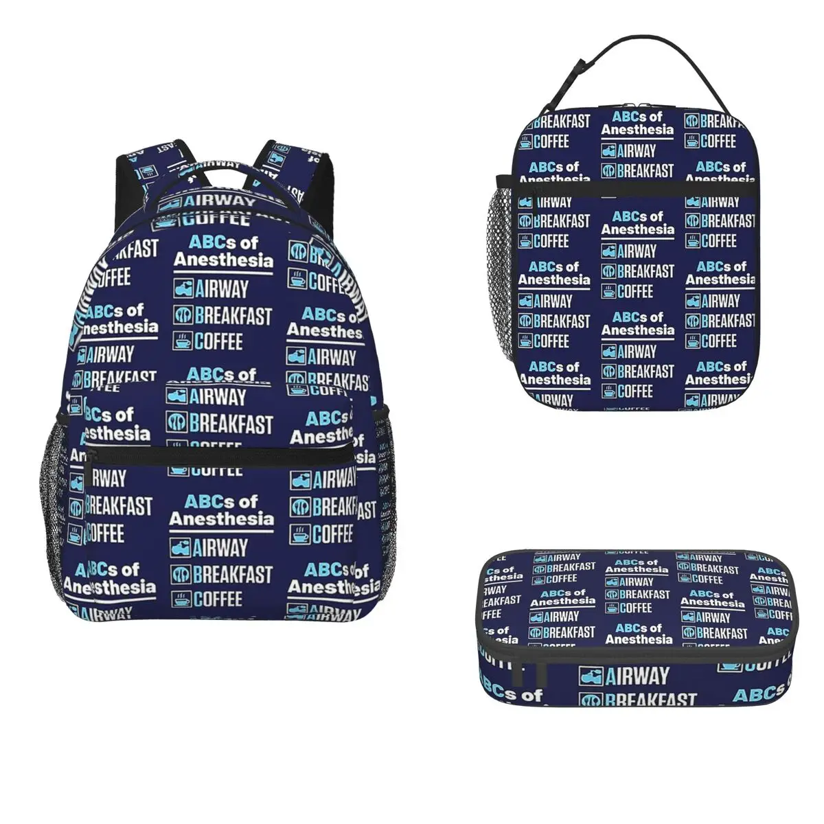 Anesthesiologist Anesthesiology Doctor Nurse Funny ABCs Of Anesthesia Backpacks Bookbag Lunch Bag Pen Bag Three-Piece Set