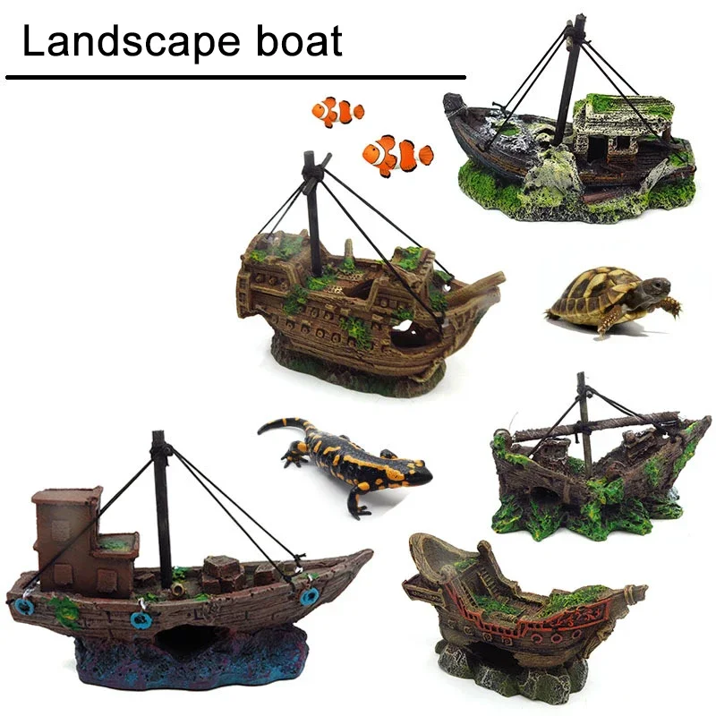 Resin Shipwreck Aquarium Fish Tank Creative Ornaments for Landscaping Mini Decorative Boats Sand Tables Aquarium Accessories