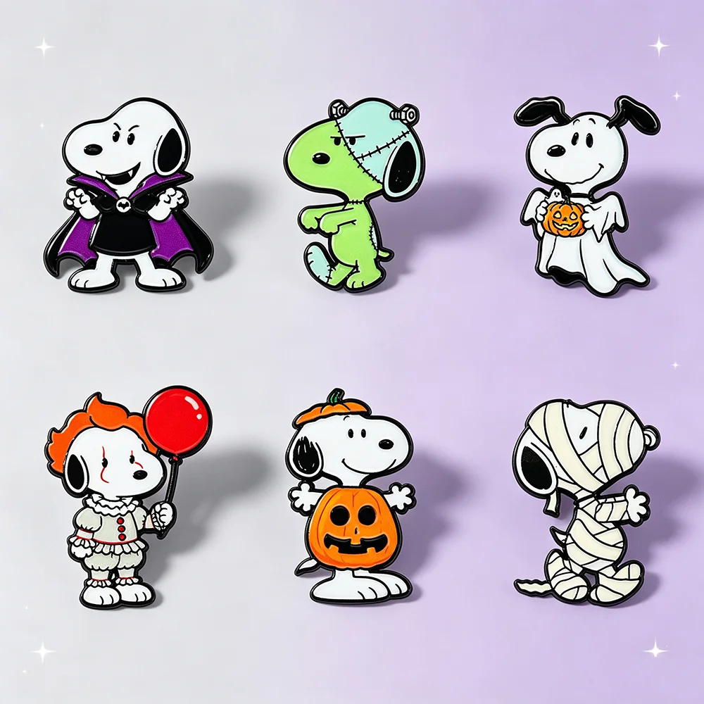 6 Stück Halloween-Themen Niedliche Cartoon-Hunde Emaille-Pin-Kollektion Dekorative Anstecknadeln für Taschen Urlaubsgeschenk für Freunde – Detail 3