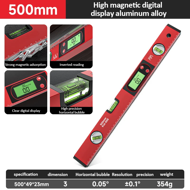 30/40/50cm Electronic Digital Display Level Ruler Magnetic Angle Meter Aluminum Alloy Level Protractor Inclinometer 90 Degree