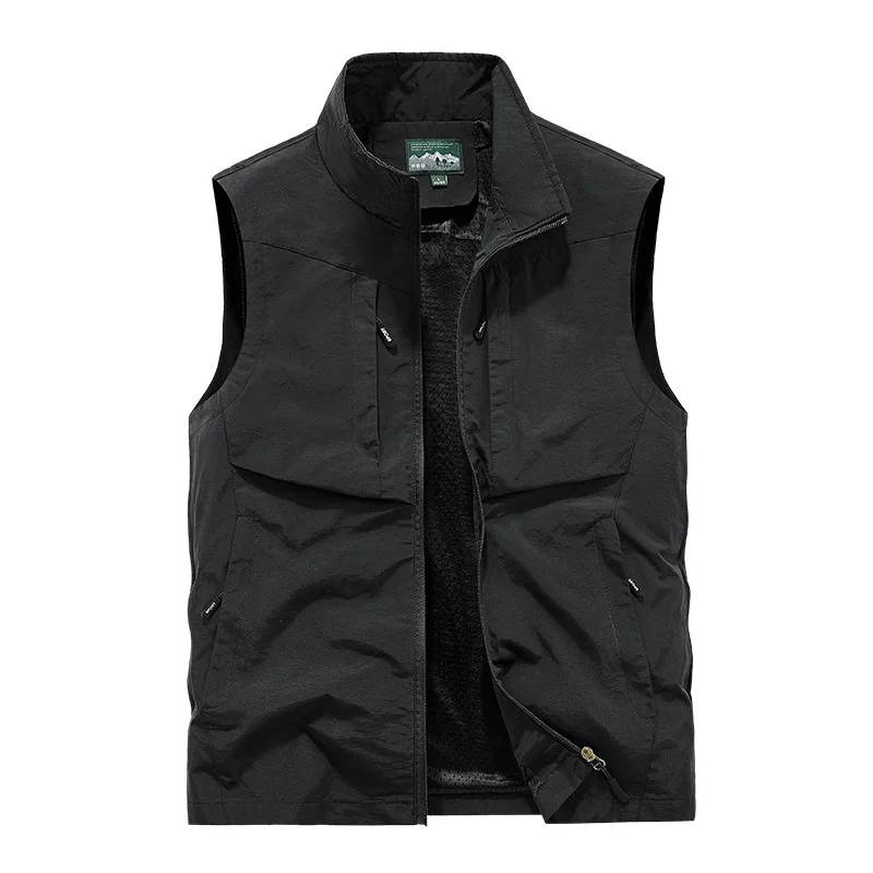 Summer Vest Men\'s Leather Multi-pocket Sleeveless Jacket Work Wear Mesh Camping Clothing Hunting Tactical Coat 8XL