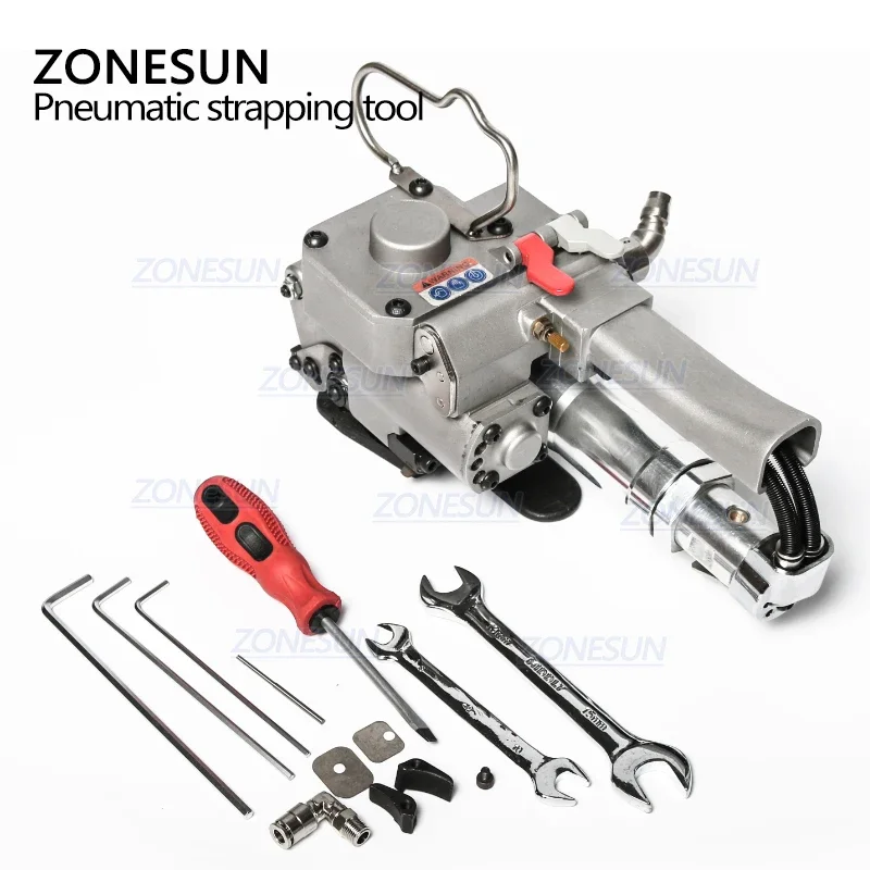 ZONESUN Pneumatic PET Strapping Wrapping Machine Baler Portable Banding Tool Packing 12-19mm PP Plastic Seal Packer AQD-19