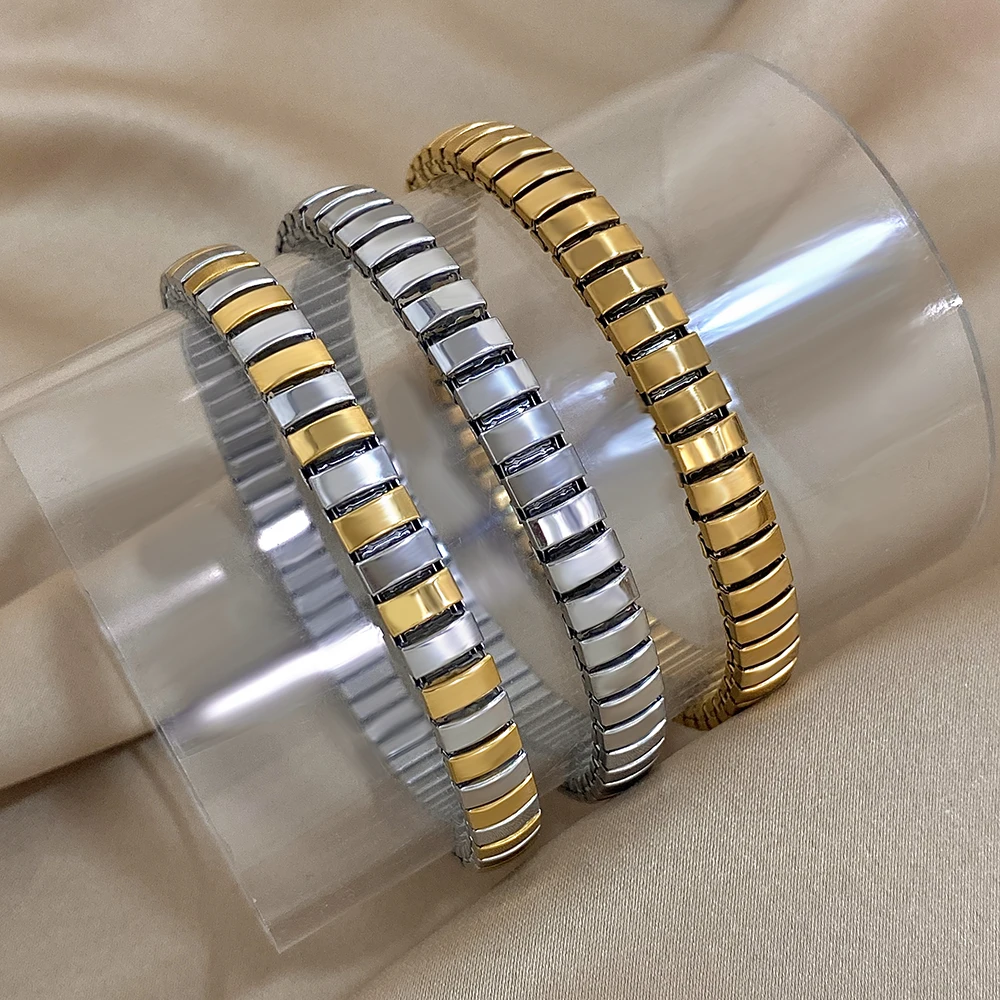 

Thin Classic Durable Stretchable Elastic Bangle Stainless Steel Bracelet for Women Men Cuff Waterproof Fashion Jewelry Gifts