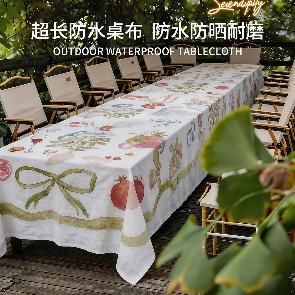 Outdoor Waterproof Long Print Table Cloth for Patio Garden Picnic Hotel Terrace Sun Protection Stain-Resistant Easy Tablecloth