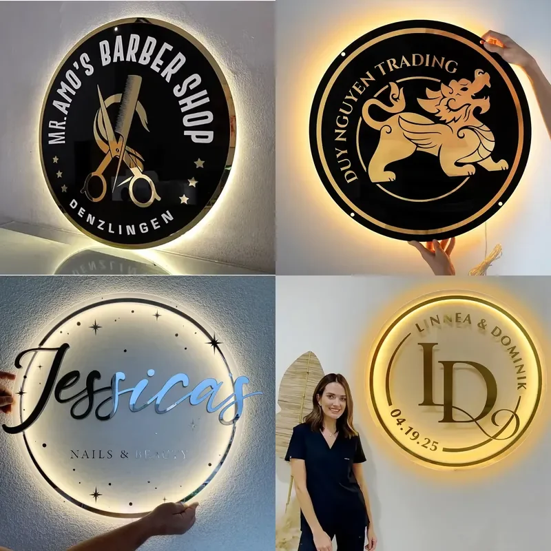 Custom Business Logo LED Sign Backlit Illuminated Sign Floating Logo Sign for Wall Decor for Nail Hair Studio