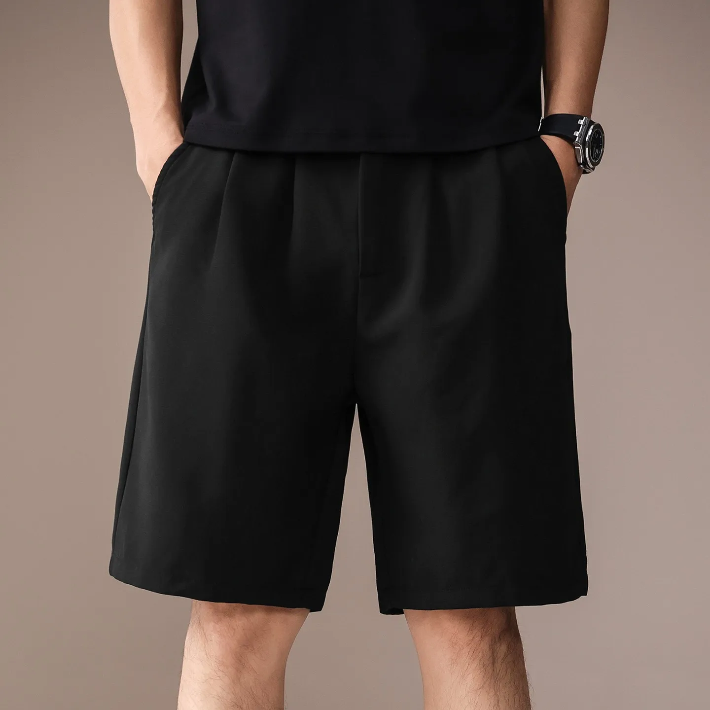 High-End Light Mature Style Wrinkle-Free Straight-Leg Suit Shorts for Men, New Summer Japanese Casual High-End Five-Point Pants for Men