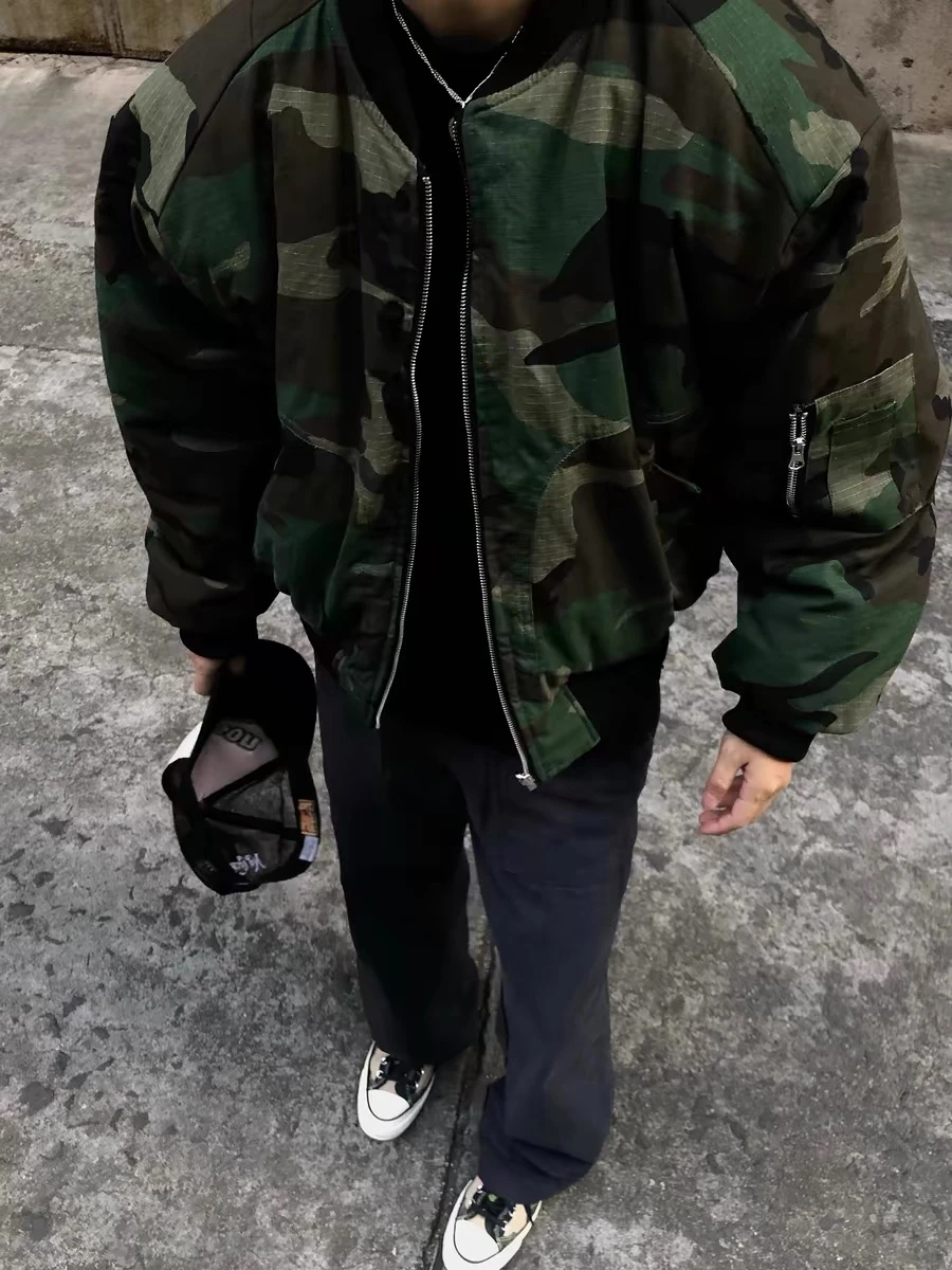 

ex Camouflage Double-Sided Wear Cotton Jaet Warmth Windproof Long Sve Zipper Closure Outdoor Workwear Winter Coat