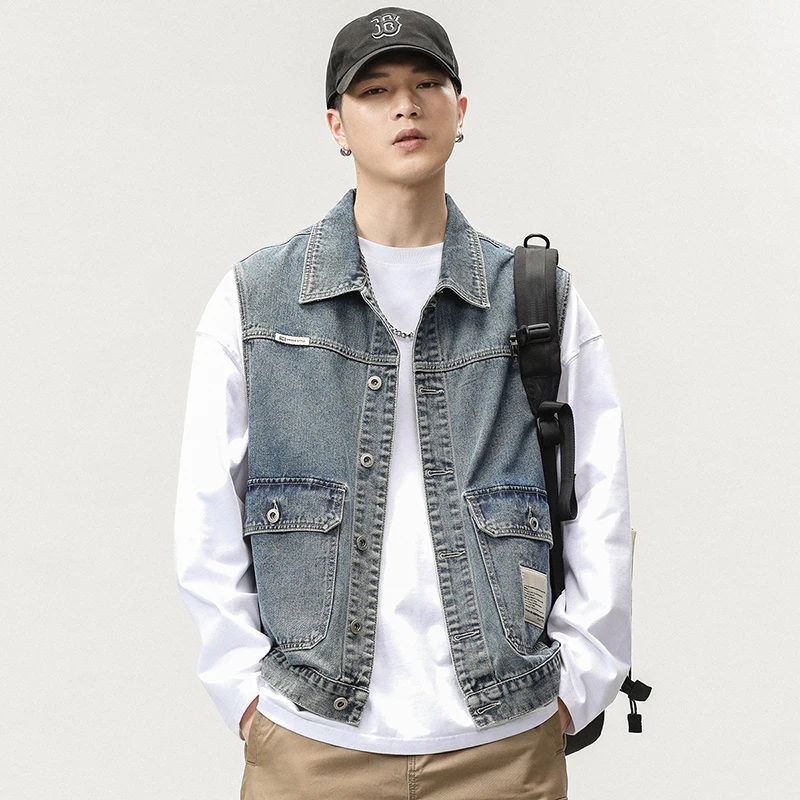 

Men's Sleeveless Denim Jacket 2023 spring and autumn new style Fashion street loose and versatile sleeveless jacket vest XL 6XL