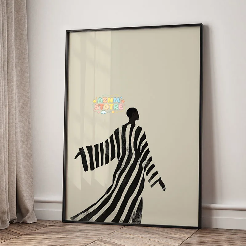 Black Striped Grid Girl Book Coffee Egg Abstract Posters Wall Art Canvas Print Painting Hotel Bar Pictures For Living Room De