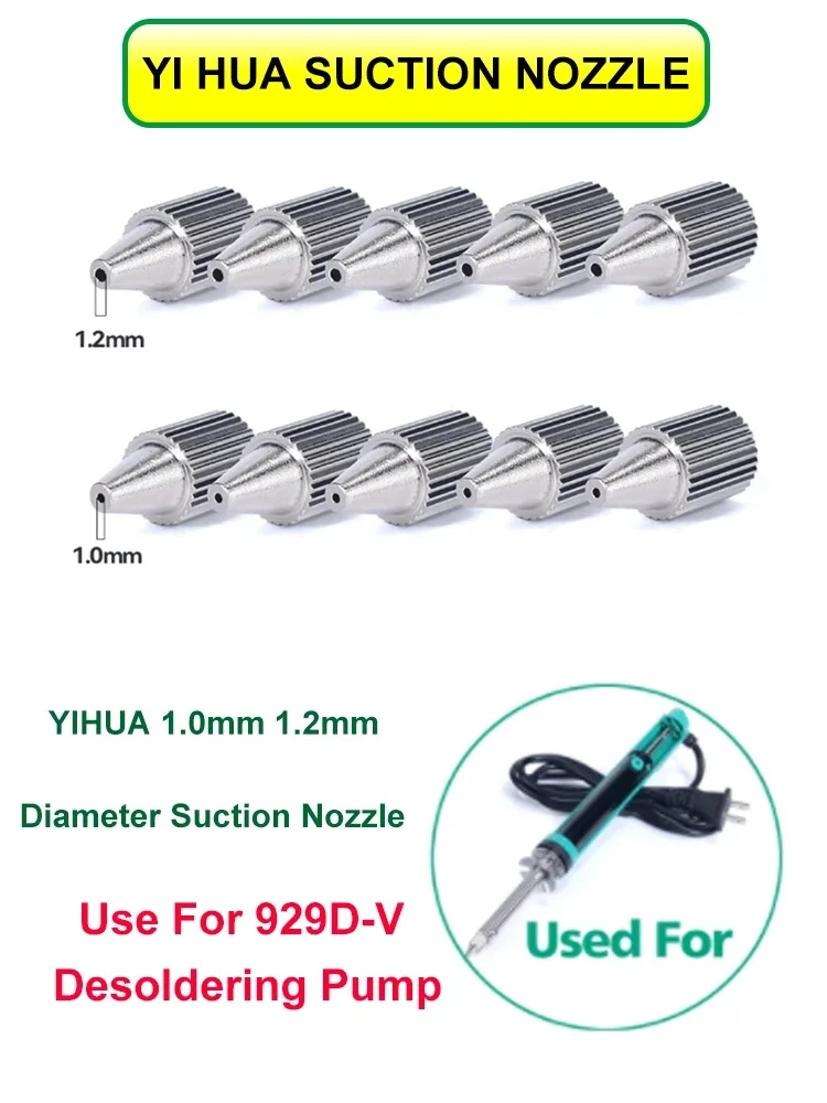5 pièces/ensemble buse d'aspiration utilisation pour YIHUA 929D-V fer à souder électrique étain ventouse dispositif 1.2mm ou 1.0mm de diamètre buse d'aspiration