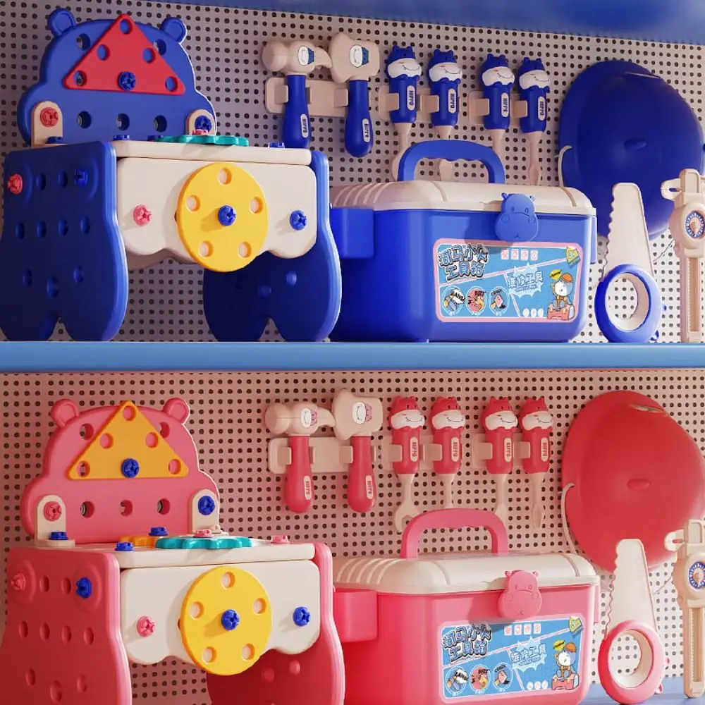 62 pezzi Set di giocattoli per bambini in plastica con scatola Simulazione Strumento di riparazione Giocattolo Blocchi di costruzione Assemblaggio Cassetta degli attrezzi di riparazione da 3 a 6 anni