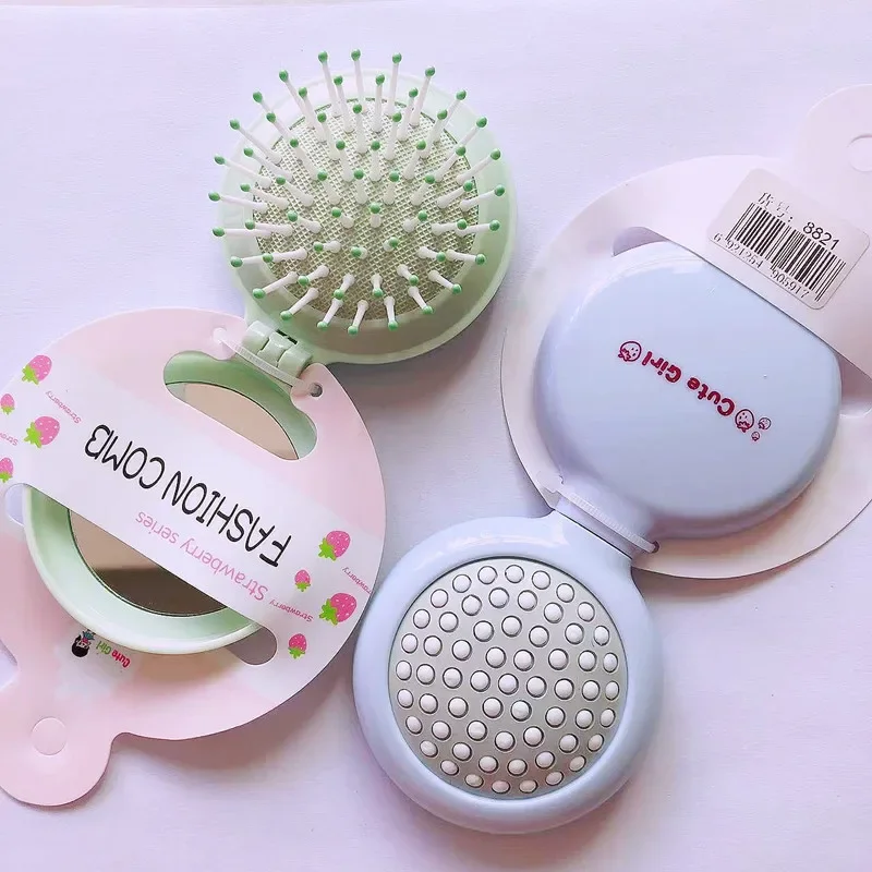 New Candy Color Folding Comb with Mirror Small Portable Travel Anti-static Folding Air Cushion Massage Combs Hair Care Brushes