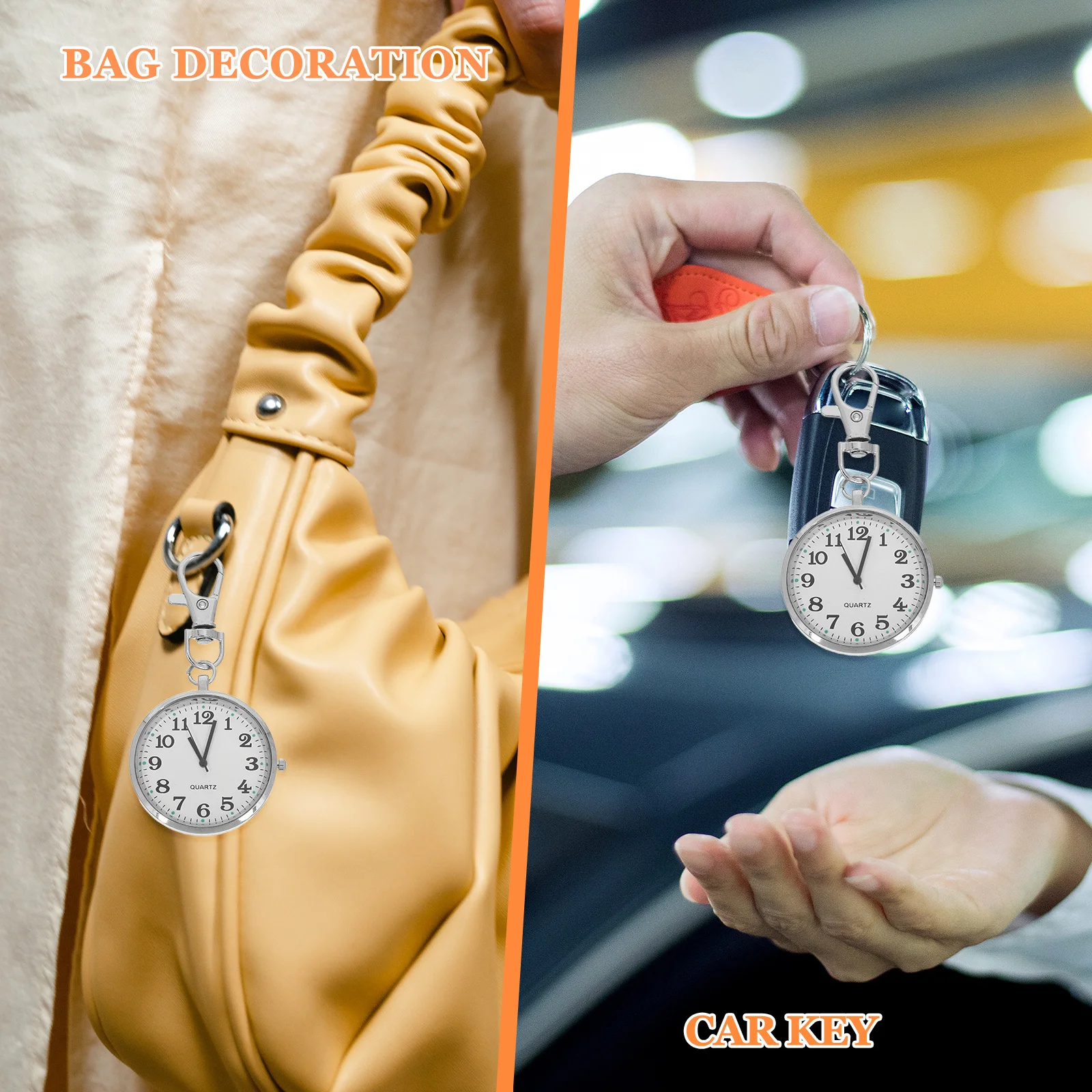 

Large Number Vintage Pocket Watch Keyring Clear Analog Clock Nursing Exams Students Nurses Nurse Watch with Hook