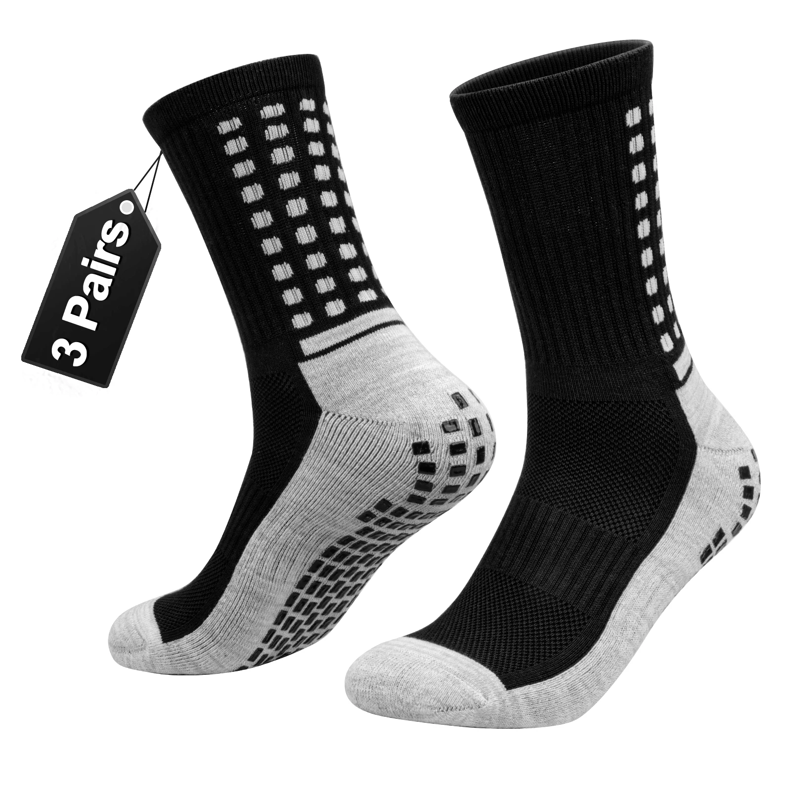 YUEDGE 3 Pairs Mens Grip Socks Soccer Non Slip Socks for Men Anti Slip Hospital Socks Grippers Non Skid Training Athletic Socks