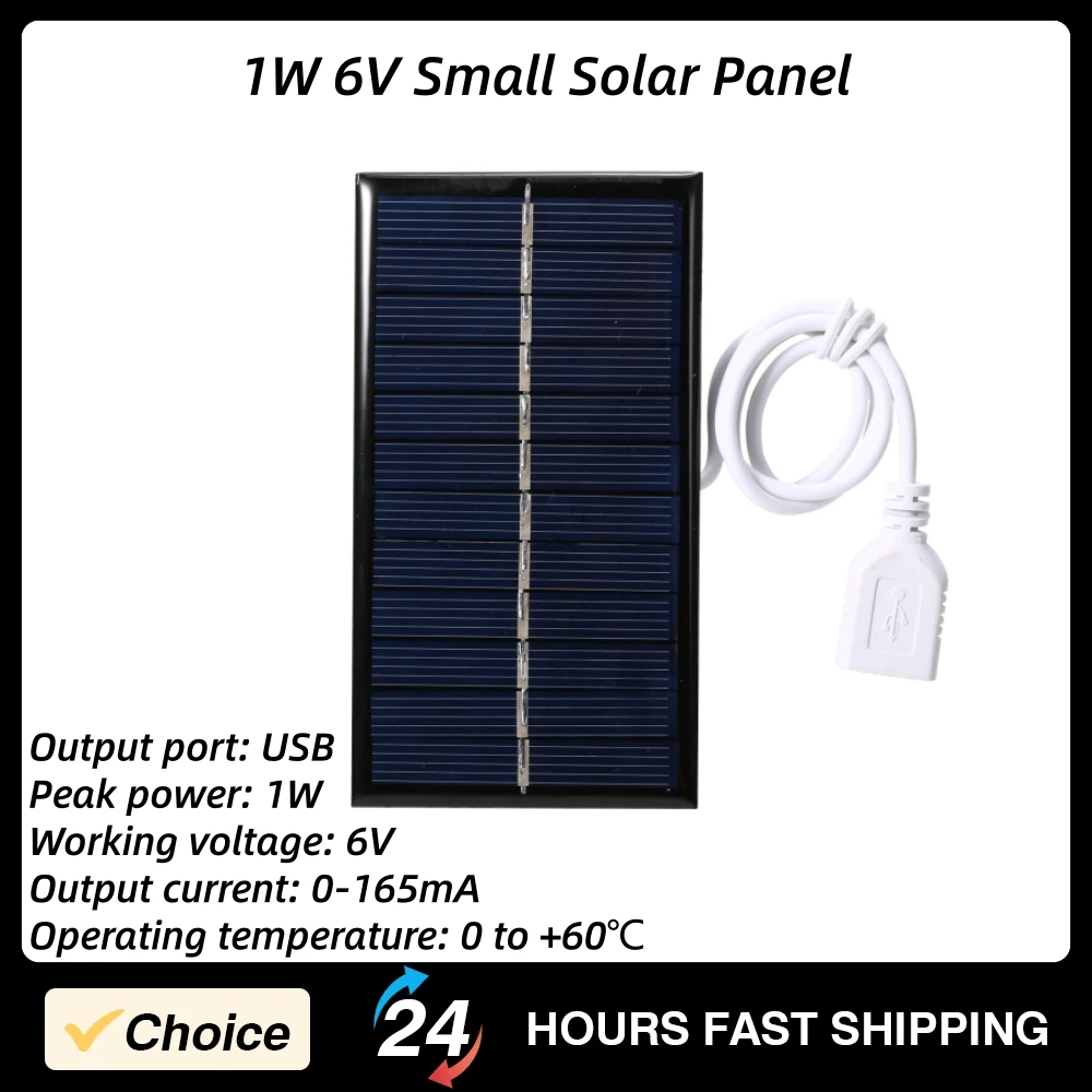 1W 6V Solar Panel Kit Protable Energy-Saving Solar Panel Polysilicon Silicon Solar Power Charger IP65 Waterproof USB Ouput