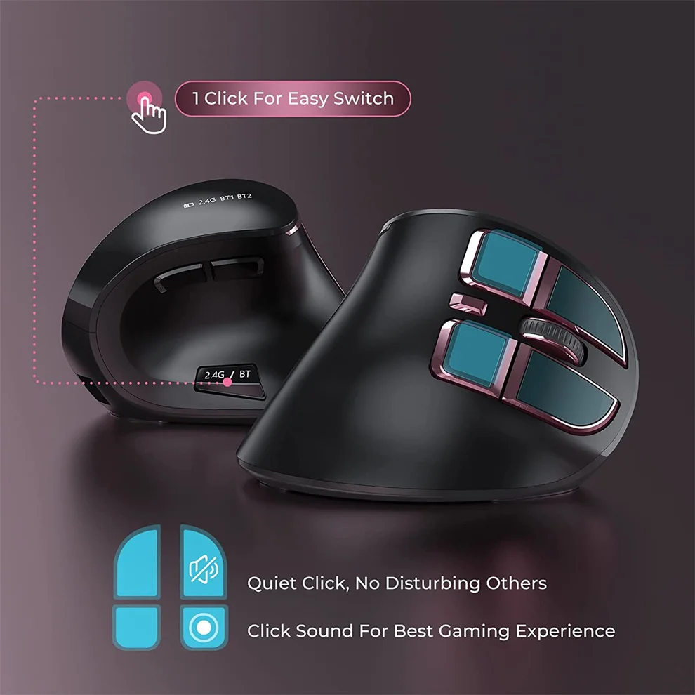 Ergonomic Mouse Wireless Vertical Mouse Rechargeable Optical Mice for Multi-Purpose Bluetooth Mouse Compatible Apple Mac Windows