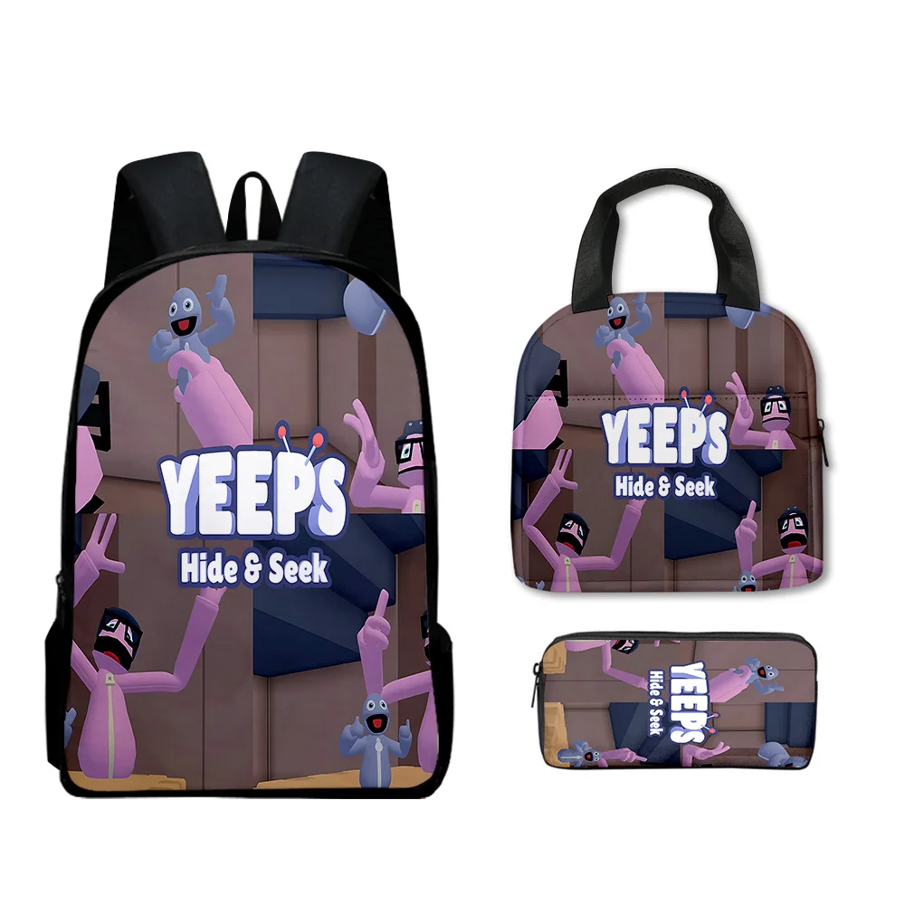 Harajuku Popular Funny Yeeps Hide and Seek 3D Print 3pcs/Set Student School Bags Laptop Daypack Backpack Lunch bag Pencil Case