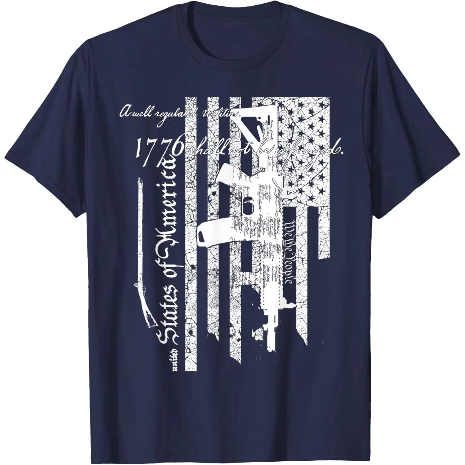 2026 Cool Gun Rights Graphic Tee Patriotic 1776 Second Amendment American Flag Print Cotton T-Shirt